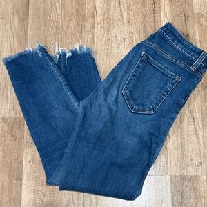 Just Black Denim Dark Blue Ankle Jeans with Frayed Hem ripped knees size 28
